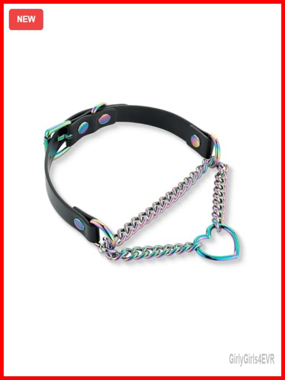Handmade Vegan Leather Choker Necklace with Metallic Heart Ring, 5-Hole